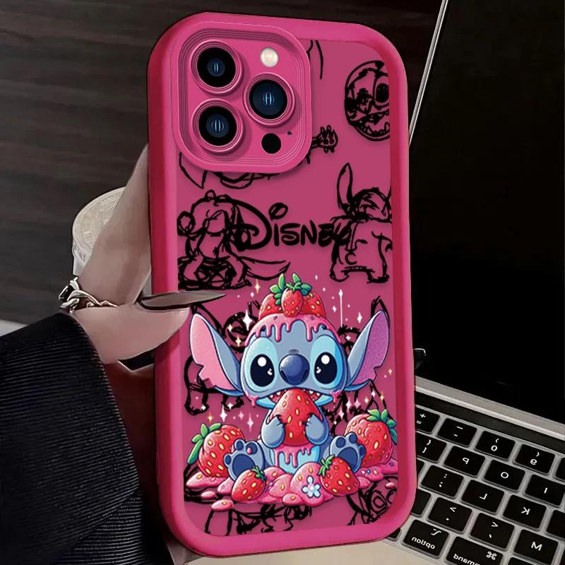 

Чехол для телефона Disney Stitch Strawberry Cute для iPhone 16 15 14 13 12 11 Pro Max X XS Max XR 12 13 Mini 8Plus, противоударный, мягкий чехол For iPhone 13