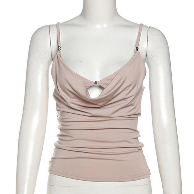 Ins Style Draped Collar Cami Top Women Sexy Pure Desire Spaghetti Strap Vest Summer Daily Wear