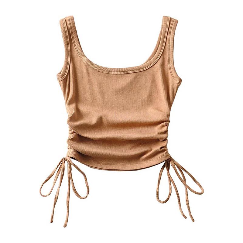 New Arrival Girls Casual Solid Colour Two Side Drawstring Vest Folds Shirring Sexy Tank&Camis
