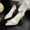 Fashion Elegant White Wedding Heels Satin Bridal Shoes Pointed Toe French High Heels