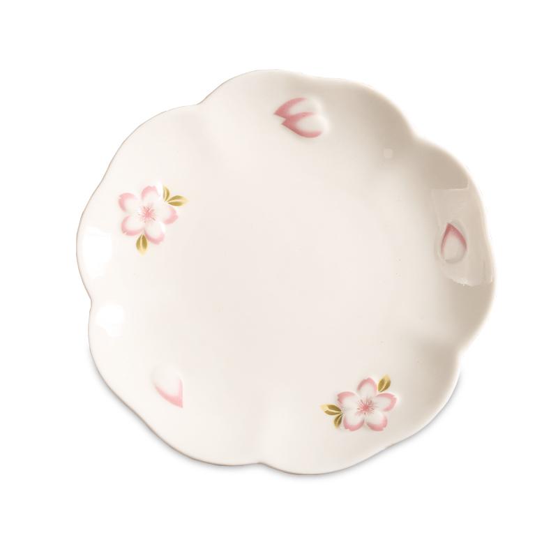 Japanese white embossment plate, steak plate, home dining plate, fruit and pastry plate, cherry blossom ceramic round plate