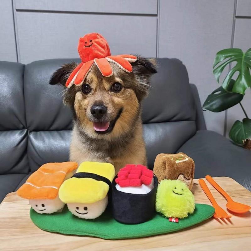 Plush Sushi Set Dog Chew Toy Teething Puppies - Interactive Snack Hiding Scent Tracking