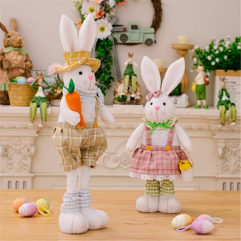 Spring Rabbit Doll Rabbit Figure for Easter Party Decors Kids Holiday Gift Colorful Accent for Windowsill Shelf