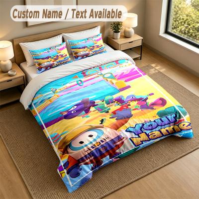 Custom Name Text Bedding 3Pcs Set,Fall Guys 1 Duvet Cover 2 Pillowcases Soft Bed Linen For Gift