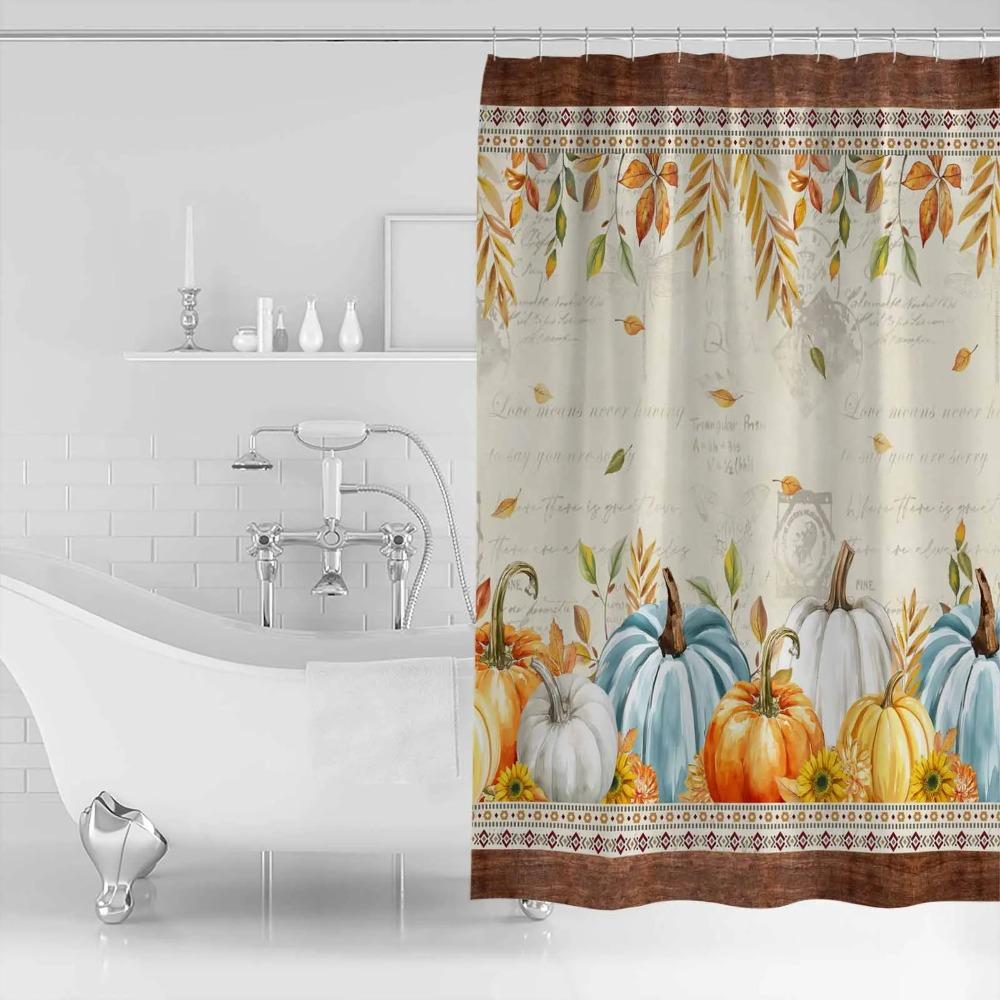 Southwest Wind Pumpkin Leaves Shower Curtains Waterproof Bath Curtains Home Decor Modern Luxury Bathroom Curtain