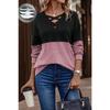 New Spring and Autumn Women's V-neck Contrasting Color Stitching Fashionable Casual T-shirt Tops