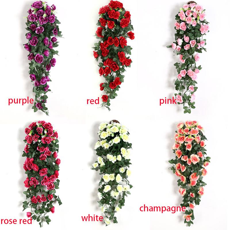 Artificial Flower Rattan Decoration Wall Hanging Roses Home Decor Accessories Wedding Decorative Flowers Wreath Room Decoration