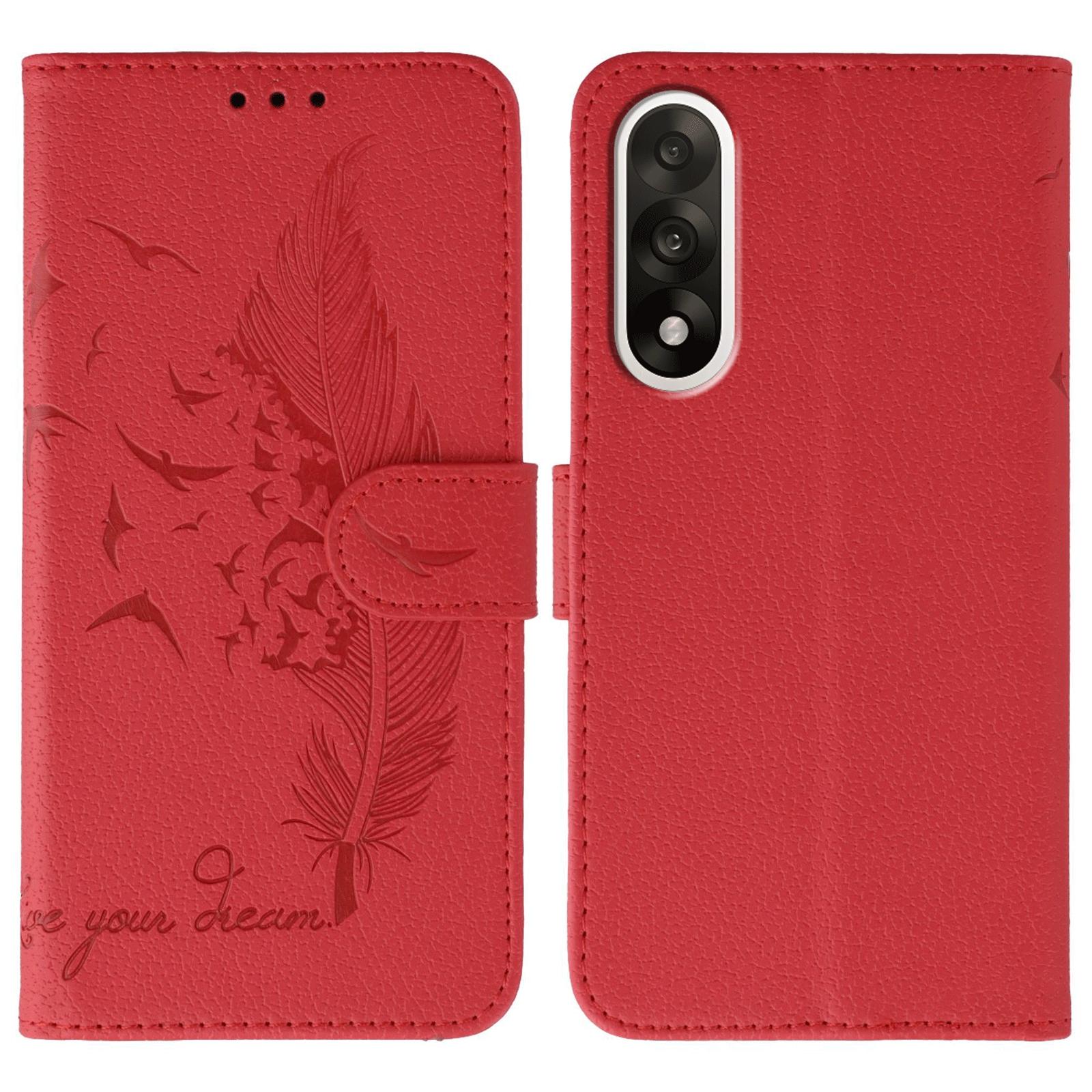 

For OnePlus Ace 5 Ultra 5G/Nord 5 5G Case Feather Imprint PU Leather Wallet Phone Cover Red