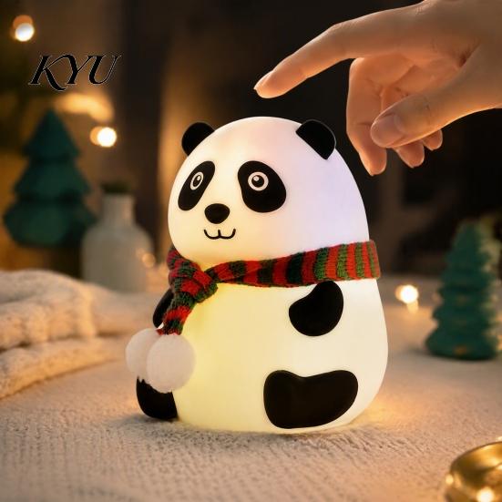 Color Changing Touch Light Silicone Panda LED Night Light, Rechargeable Cartoon Bedside Lamp with 7 Festive Holiday Present Colors, Soft Desk for Kids