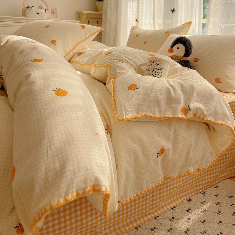 Ins Style 100% Pure Cotton Bedding Set: Duvet Cover and Sheet, Available In Four-Piece or Single Three-Piece Options