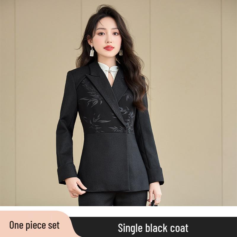 

Женский черный брючный костюм микро-клеш - Профессиональная одежда, Деловой формальный наряд, Высококлассный модный блейзер для весны S