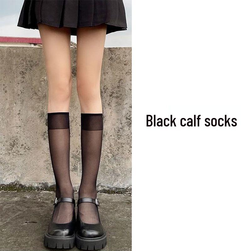 

Black Silk Mesh Mid-Calf Over-the-Knee Socks - Thin, See-Through Summer Style