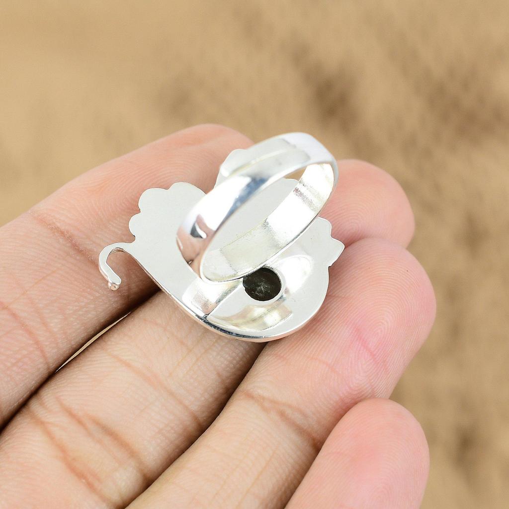 Natural Swiss Blue Topaz Multi Stone Flower Adjustable Ring 925 Silver