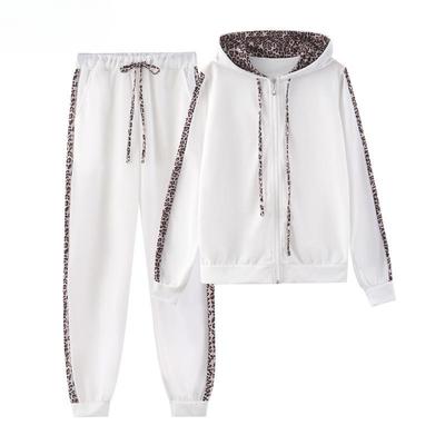 Damenmode Casual Frühling Herbst Leopard Print Langarm Kapuzenhose Hosen Anzüge