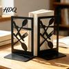 Practical Kitchen Storage Tools 1 Pair Metal Decorative Bookend for Shelves Heavy Duty Non-Skid Book Desktop Decoration Bookends Holder Stand Black