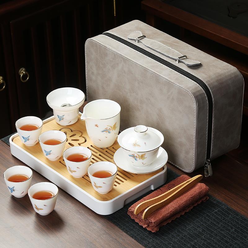 White ceramic suet jade porcelain travel tea set enterprise company festival activities business gifts