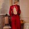 Red Pajamas Autumn Women's Wedding Dressing Gown Bride Pajamas Bridesmaid Clothes Ice Silk Backless Sexy Nightgown Long