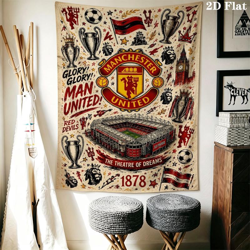 Manchester United Wandteppich Ästhetischer Wandbehang Gedruckter Stoffdecke Dekorative Wandteppiche für Schlafzimmer Wohnzimmer Heimdekoration
