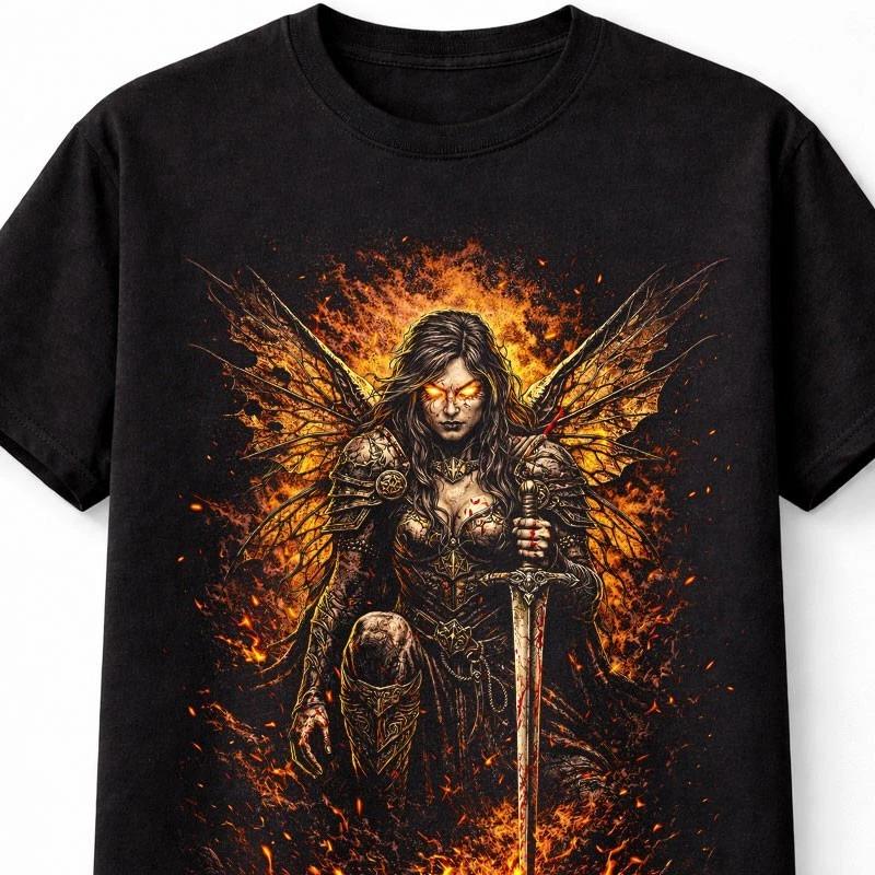 Warrior Fairy Fire Sword Gothic Fantasy Graphic Unisex TShirt S