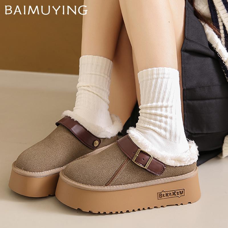 Fur Platform Women Snow Ankle Boots Suede Short Plush Flats Cotton Shoes 2025 Trend Warm Winter Slippers Cozy Home Lady Zapatos