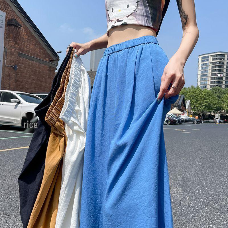 Women's Edge Cotton Linen Wide-Leg High-Waisted Pants - Slimming, Loose, Casual, Nine-Point Length, Summer 2026