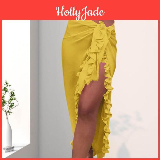 Summer Skirt Chic Ruffle Beach Dressup Decorative Pure Color Women Cover Up Skirt
