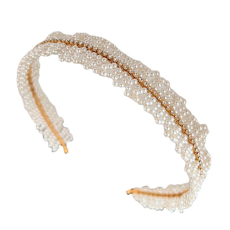 Elegant Handmade Pearl Headband For Women Sparkling Rhinestone Hair Hoop French Style Bridal Wedding Hair Accessories Headwear