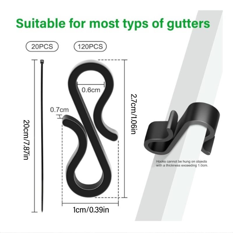 Pack of 120 Plastic Gutter Hook for Hanging Christmas Light and Decorations Securely In Any Weather Conditions