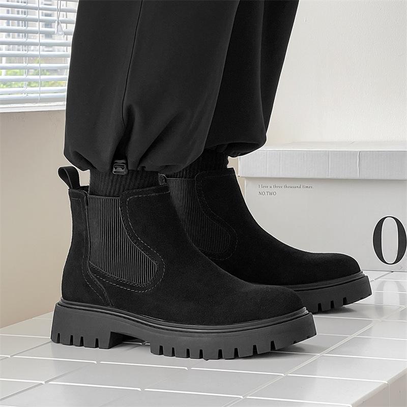 

Модні чоловічі черевики челсі для вечірок у нічному клубі, чорно-коричневі черевики з коров’ячої замші, ковбойські черевики на платформі, красиві ботинки на щиколотці 270 чорний