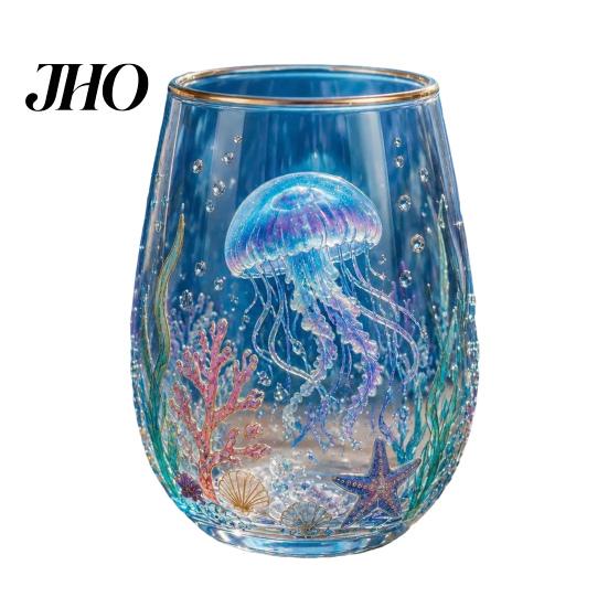 Unique Painted Tea Cup Sea Turtle Glass Tumbler, Ocean Theme Drinking Mug, Borosilicate Elegant Garden for Coffee Juice, Beach Gift Nature Lovers Easy D