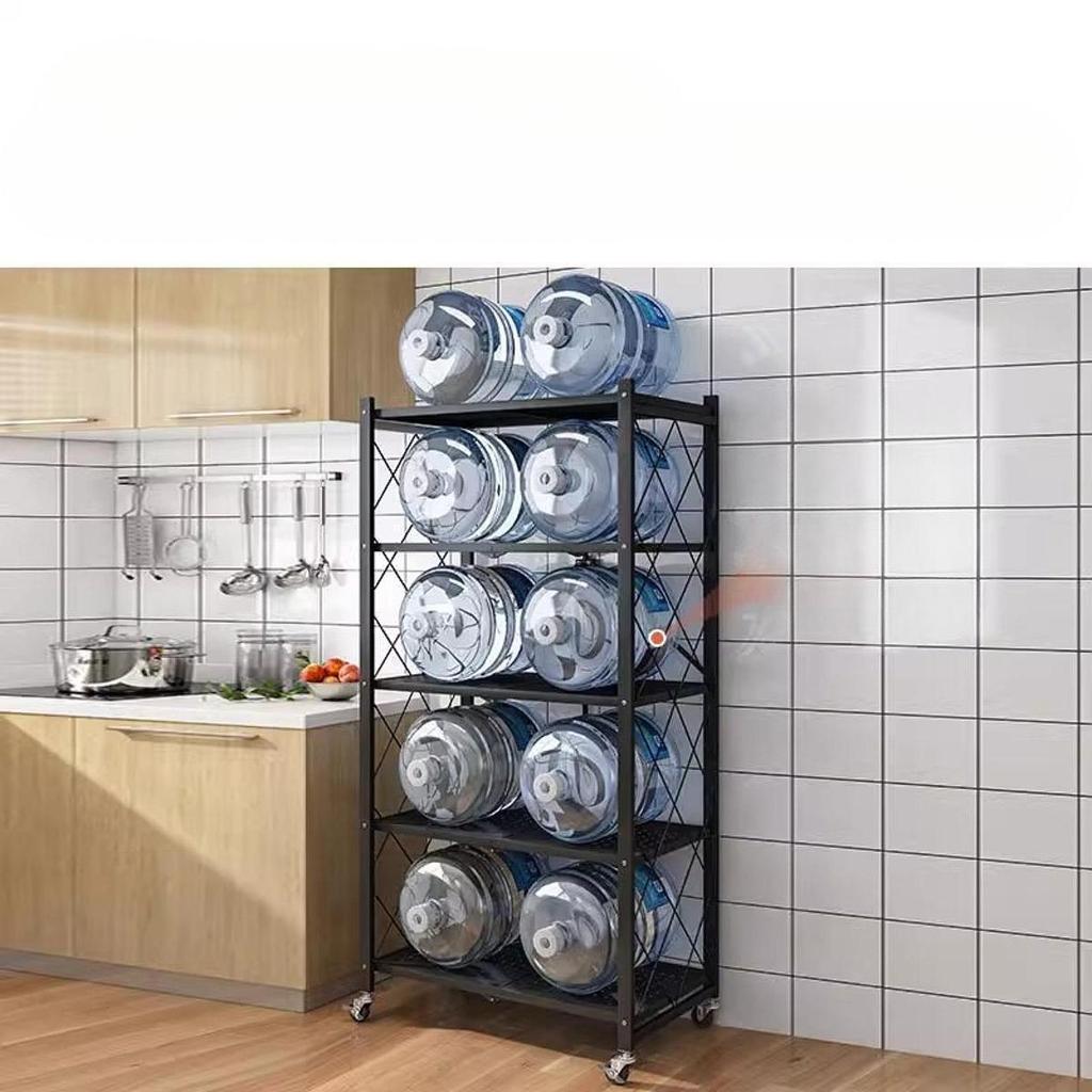 Foldable Storage Rack with Wheels Metal Display Shelf Bookshelf Shelving Unit Trolley Utility Cart for Kitchen Classroom Dorm