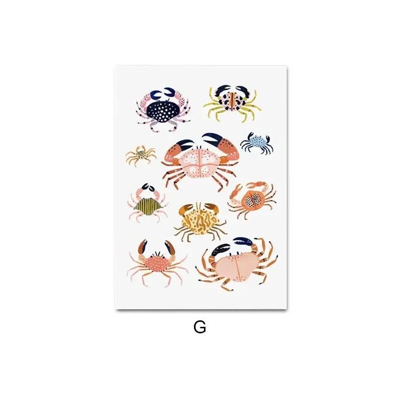 

Nordic Style Sea Creatures Wall Art Enlightening Ocean Whale Shell Starfish Octopus Poster Canvas Painting for Home Decor 21X30CMNo Framed