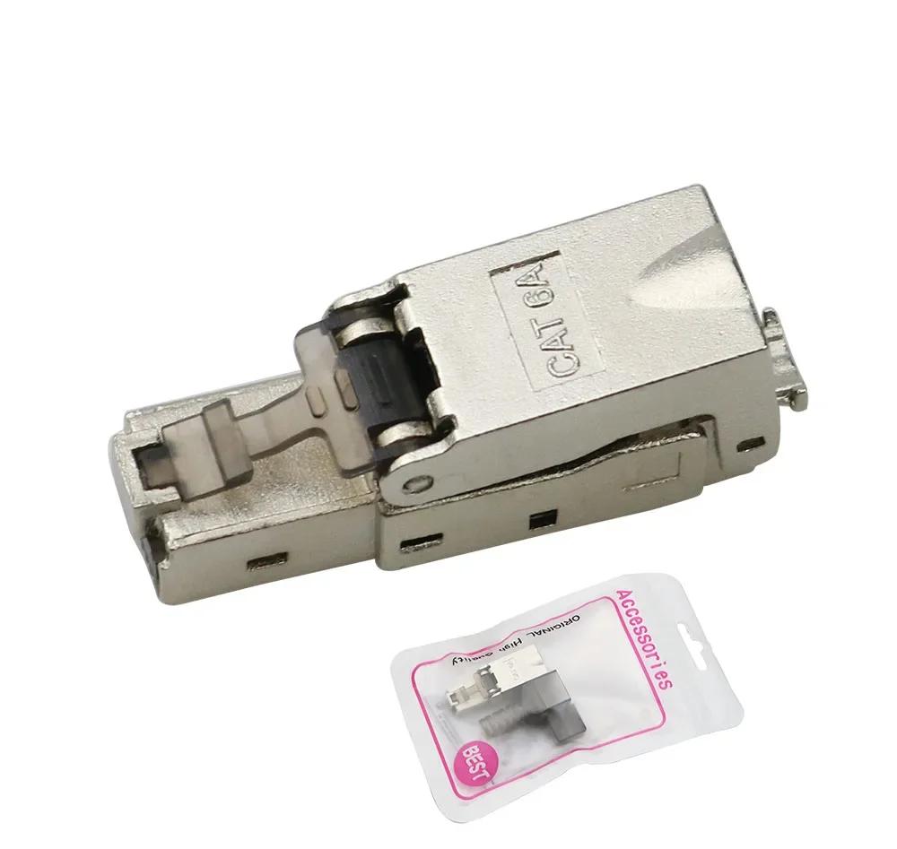 RJ45 CAT 6A Cat 7 CAT 8 Connector Tool-Free Toolless RJ45 Termination Plug Reusable Shielded for Ethernet Cables 10Gbps PoE 2PCS
