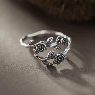 Retro Literary Rose Ring Fresh and Sweet Ring for Women