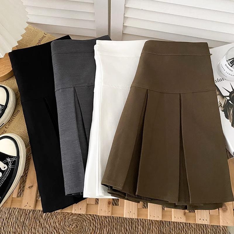 Spring Schoolgirl Style High-Waisted Slimming Skirt Pleated Skirt Anti-Exposure Short Skirt A-Line Casual All-match Versatile Skirt for Women