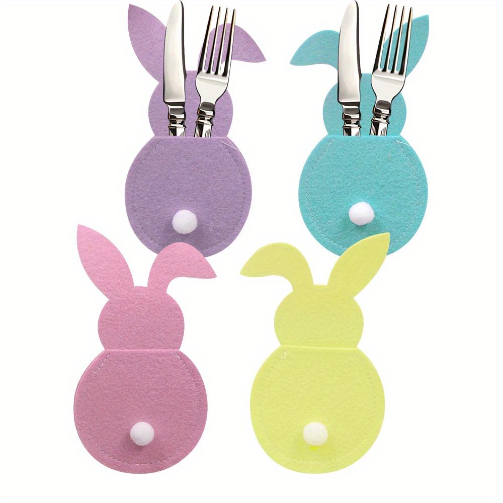4Pcs Knives Forks Rabbit Rabbit Bags Colorful Nonwoven Bag for Happy Easter Home Party Decor Knives Forks Holder Kids Gifts