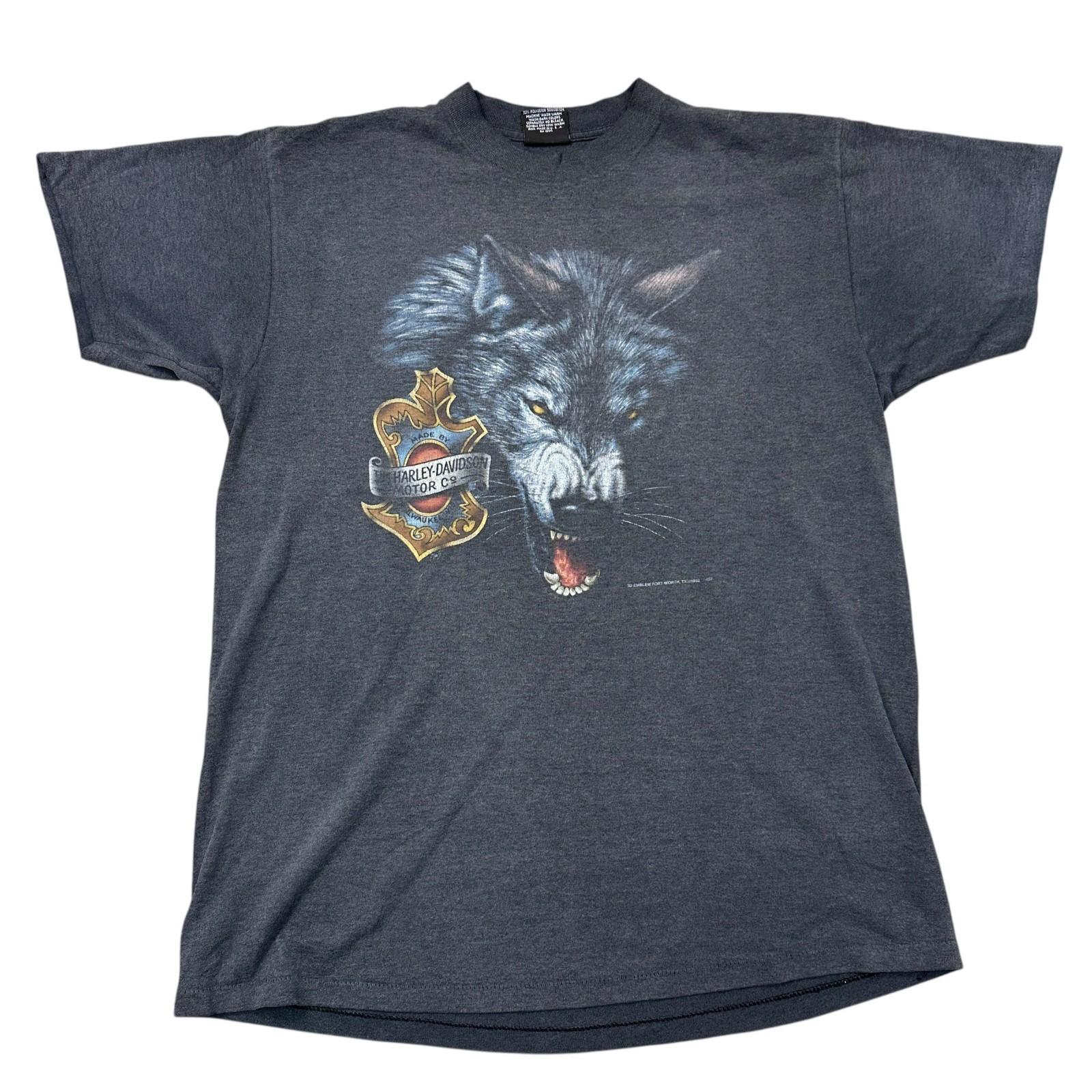 

Vintage Harley Davidson T-Shirt Mens Womens Tees Top 1992 3D Emblem Fort Worth Grey Mens 3XL