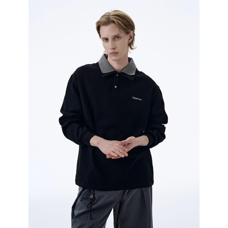 Kisko American Retro Embroidered Fake Two-Piece Preppy Style Polo Shirt for Men and Women, High-End Loose Casual Long-Sleeved T-Shirt