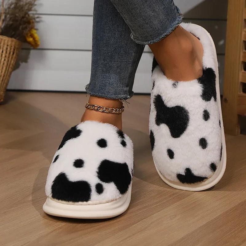Fashion Women's Plush Slippers Winter Indoor Casual Keep Warm House Slides Fashion Soft Sole Woman Closed Toe Thick Bottom Cotton Shoes