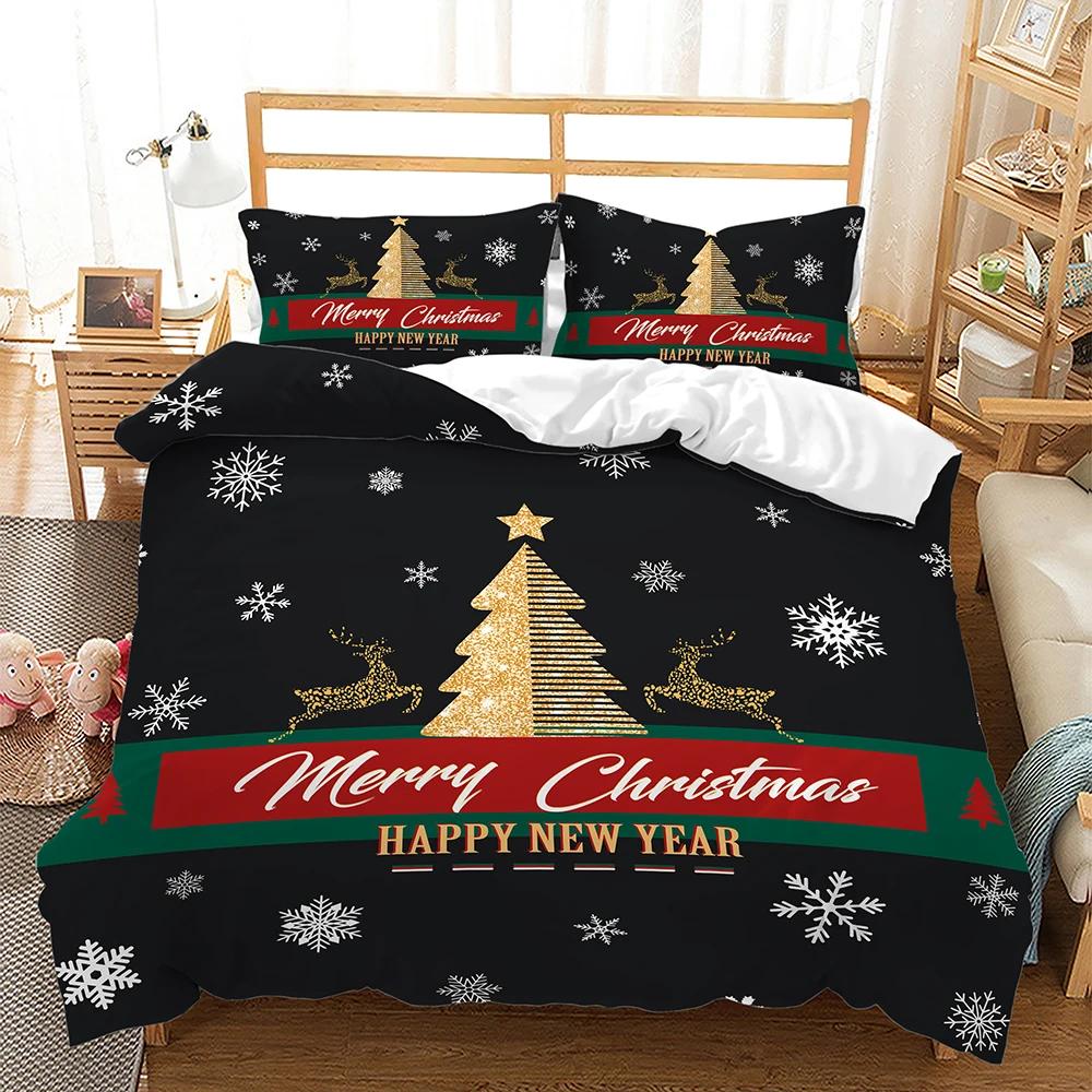 Christmas Duvet Cover Cartoon Merry Chirstmas Double Christmas Element Theme Celebrate Christmas for Friend Holiday Gifts Queen