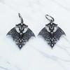 Creative Personality Silver Color Hollowed-out Vampire Bat Pendant Hoop Earrings for Women Retro Goth Halloween Vampire Jewelry