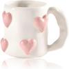 3D Heart Coffee Mug Pink Love Ceramic Cup 17oz Valentine's Day Couple Mug Cute Handmade Relief Mugs for Anniversary Wedding Engagement Couple Gifts