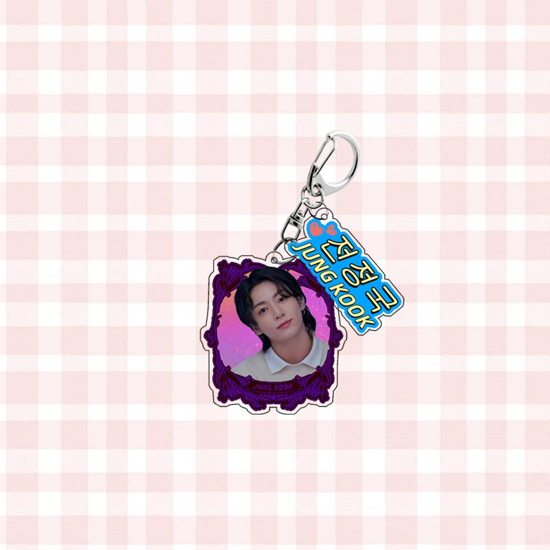 

BTS Vintage Frame Double-Charm Keychain, Bangtan Boys Photo Keyring with Korean/English Name Tag, Kpop Idol Bag Pendant for ARMY Fans JUNGKOOK