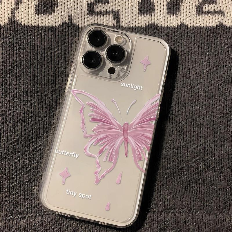 Rosa Schmetterlingsmuster Transparente Handyhülle für iPhone 17 16 15 Pro Max 14 Plus 13 12 11 Pro X XS XR 7 8 SE2 Stoßfeste Hülle