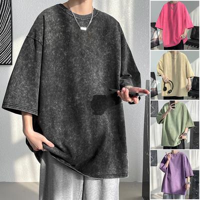 Heavy Fabric Vintage Men Oversized Tees 2023 Summer Short Sleeve Casual O Neck Man Tshirt Acid Washed T-shirts Tops