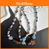 Vintage Wooden Flower Button Phone Strap With Beaded Chain For Ladies And Gents
