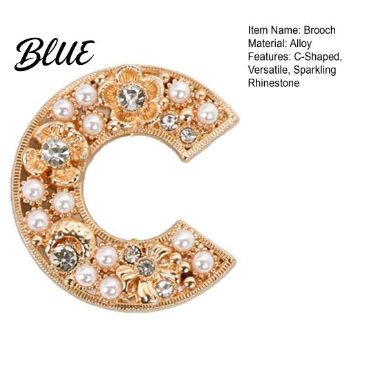 Coat Brooch Accessory Retro Style Letter C-Shape with Rhinestones Imitation