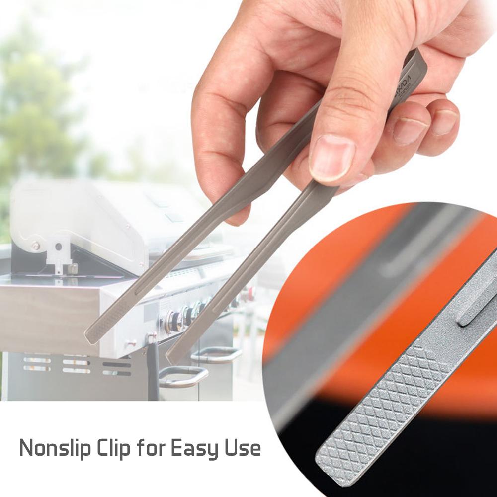 Lixada Titanium Tong Clip med Spork BBQ Grilling Tool Lett Utendørs Camping Ryggsekktur Vandring Kokeutstyr