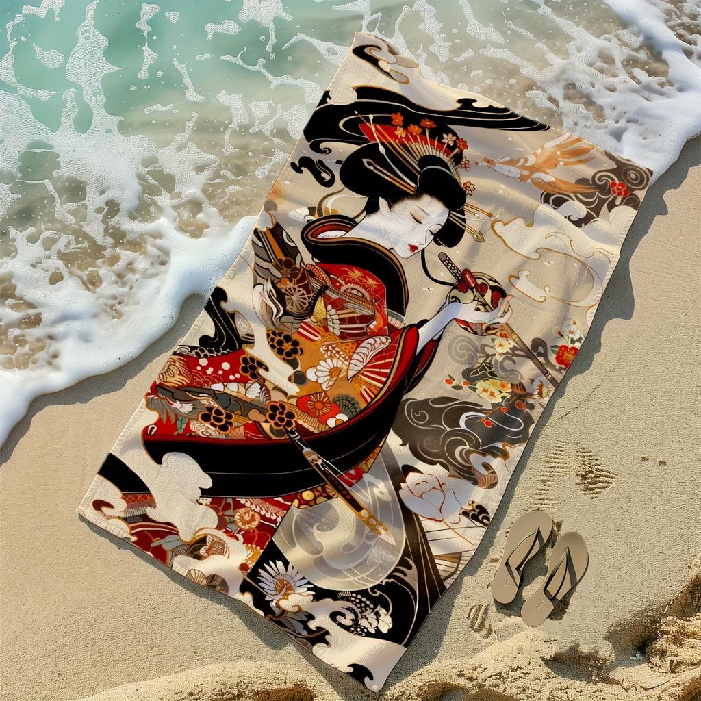 Telo Mare Stampa Piatta Arte Geisha Giapponese Asciugamano da Bagno Stile Tradizionale Ukiyo-e per Viaggio Piscina Decorazione Esterna