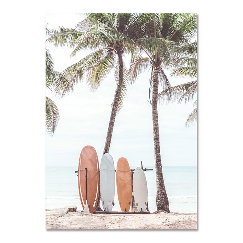 Sunny Beach Surfboard Decoration Posters Sea Turtle Ocean Landscape Canvas Painting Nordic Seaside Picture For Living Room Decor